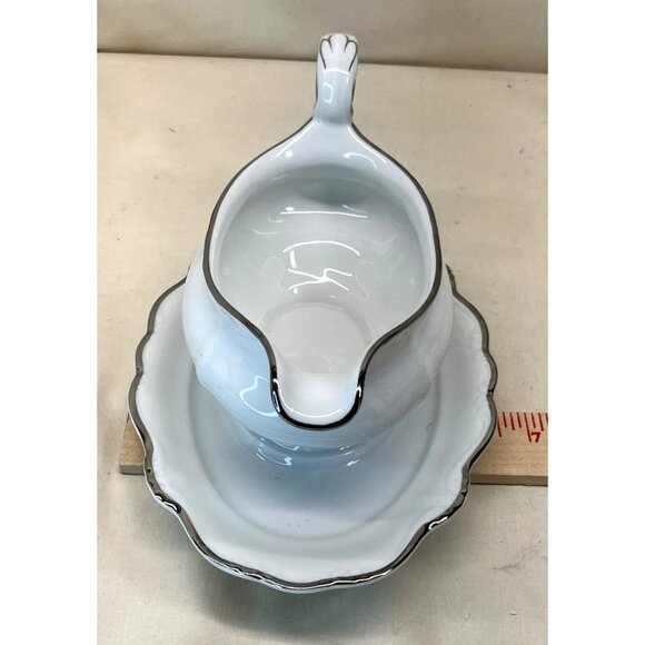 Johann Haviland Platinum Baroque White Gravy Boat with Attached Underplate - Picture 11 of 12